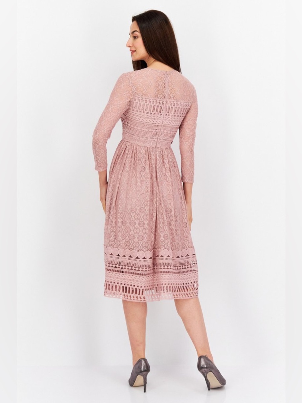 ASOS Design Women Lace Embroidered Midi Dress in Pink NWT - Picture 6 of 11